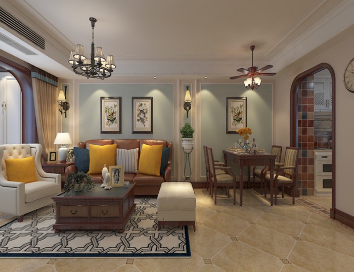 煙臺裝修公司案例—美式風格復式設(shè)計效果圖